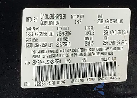 2007 Dodge Grand Caravan Sxt z USA, uszkodzony, nr VIN 2D4GP44L27R247500